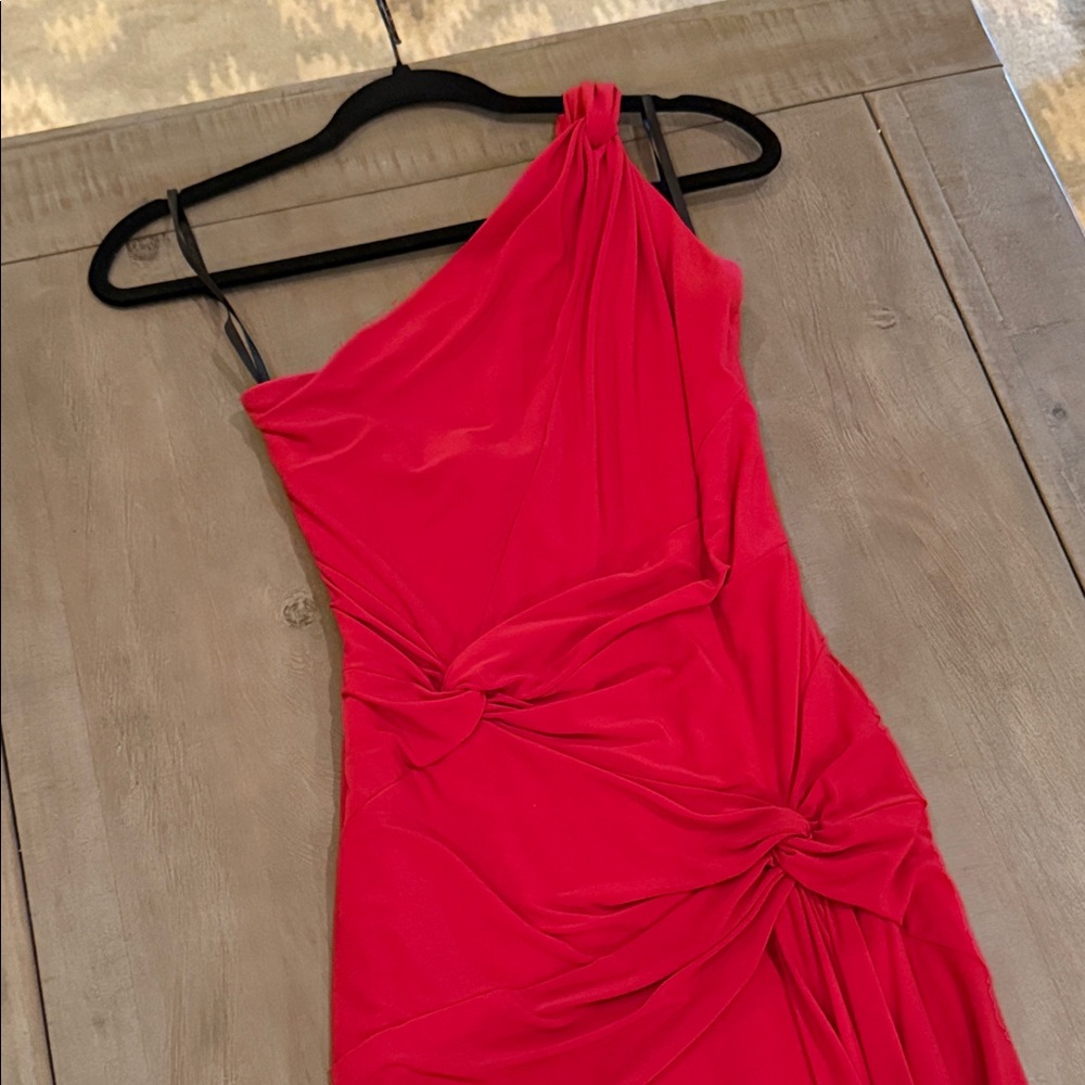 Jessica McClintock One Shoulder Long Formal Red Dress